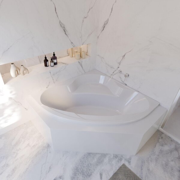 Vasca da bagno angolare Schulte Coralia, acrilico sanitario bianco, 140x140 cm, altezza 58 cm, incl. set di supporti per vasca in schiuma rigida + scarico e troppopieno