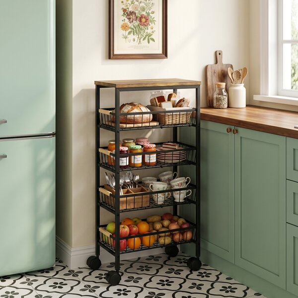 HOMCOM Carrello da cucina con 4 cesti estraibili e ruote, 40x24x81,5 cm, marrone rustico | Aosom Italy
