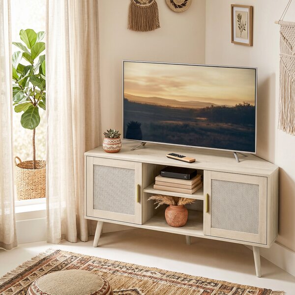 HOMCOM Mobile TV angolare 115 cm con 2 ante in rattan e 2 scomparti, rovere | Aosom Italy