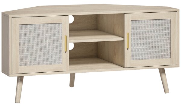 HOMCOM Mobile TV angolare 115 cm con 2 ante in rattan e 2 scomparti, rovere | Aosom Italy