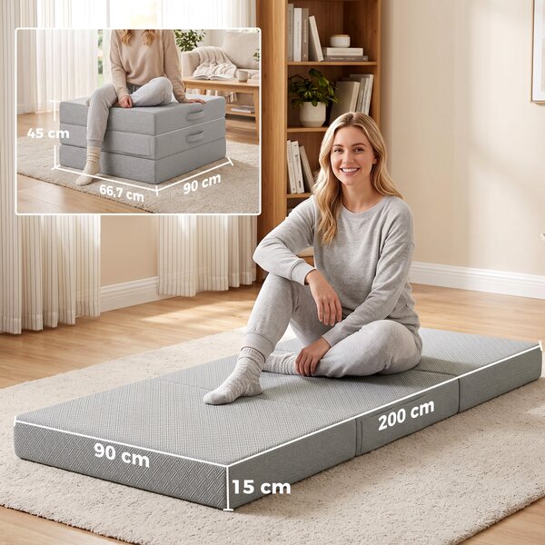 HOMCOM Materasso pieghevole 200x90 cm, spessore 15 cm, fodera lavabile, certificato OEKO-TEX | Aosom Italy