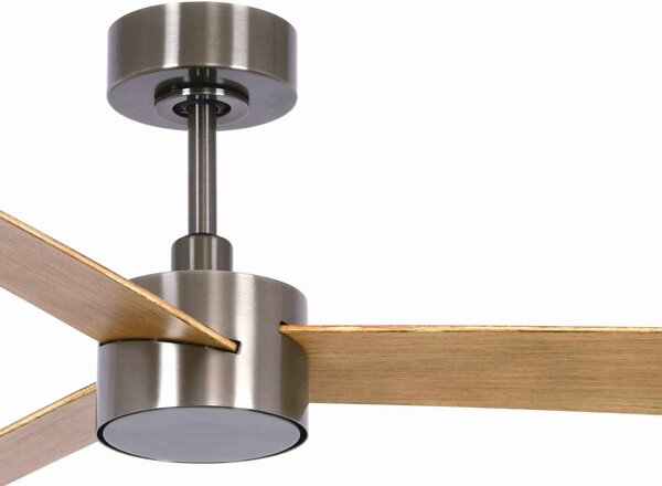 Beacon Lighting Ventilatore da soffitto con luce Climate IV, nichel/teak, silenzioso dimmerabile, Legno chiaro, Soggiorno / Sala da pranzo, Plastica, Moderno