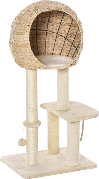 Fortuna Lai Tiragraffi con cuccia per gatti 100H cm Cuccia per gatti di piccola taglia con pallina e sisal Beige