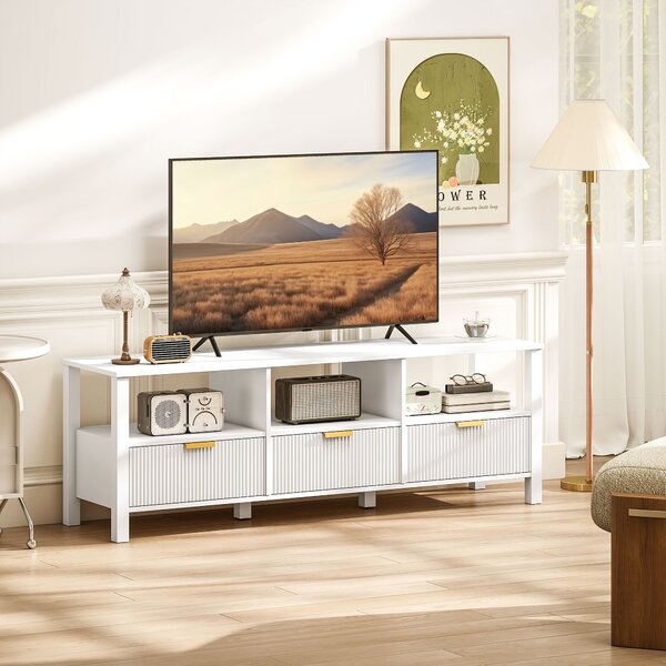 HOMCOM Mobile TV 152 cm, mobile per televisore 165,1 cm con 3 cassetti e 3 ripiani aperti, 152x39,5x50cm, bianco | Aosom Italy