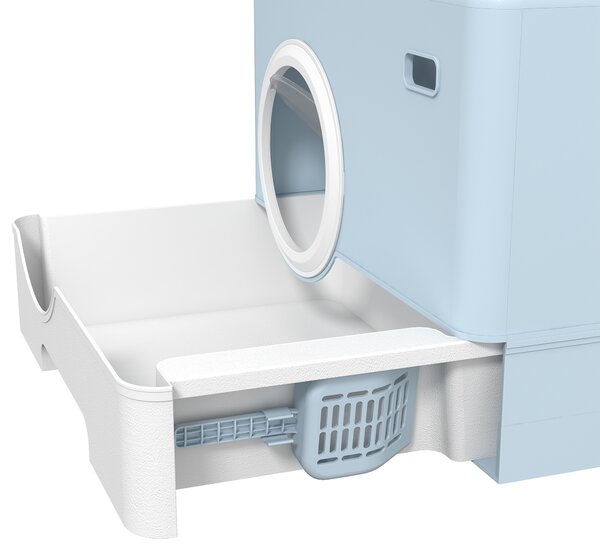 PawHut Lettiera per Gatti Coperto con Paletta Vassoio Estraibile Ingresso Frontale e Uscita Superiore 52x41x38,5 cm Blu | Aosom Italy