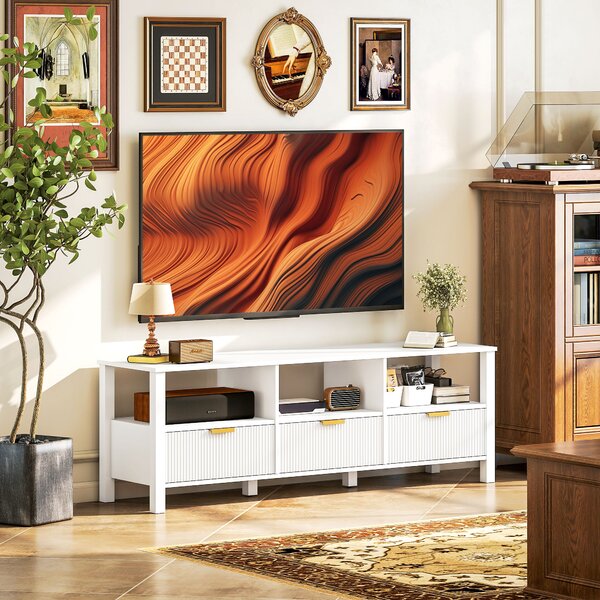 HOMCOM Mobile TV 152 cm, mobile per televisore 165,1 cm con 3 cassetti e 3 ripiani aperti, 152x39,5x50cm, bianco | Aosom Italy