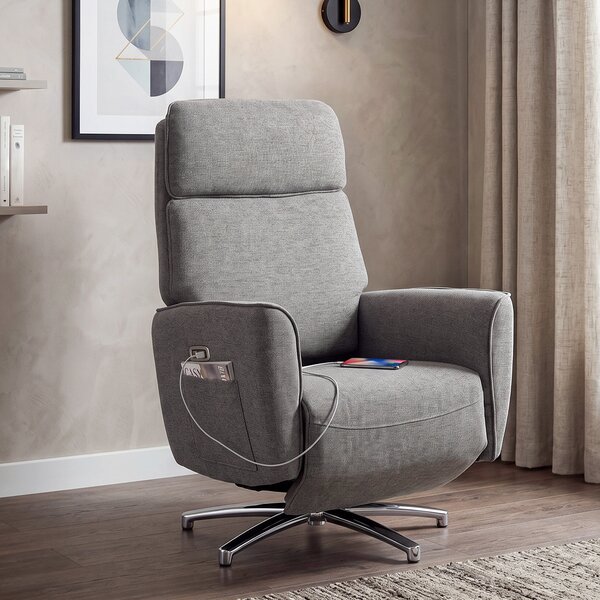 HOMCOM Poltrona relax elettrica girevole e reclinabile in tessuto con poggiatesta e USB, grigio | Aosom Italy
