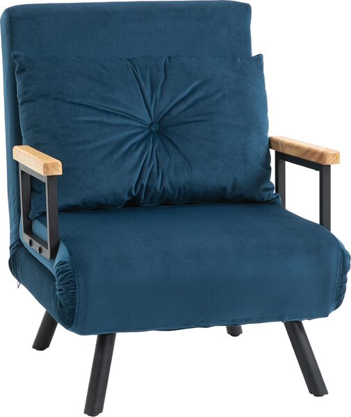 Fortuna Lai Divano letto Poltrona relax Funzione letto Letto per ospiti Velluto Cuscino schienale Schienale regolabile Blu 63x73x81cm