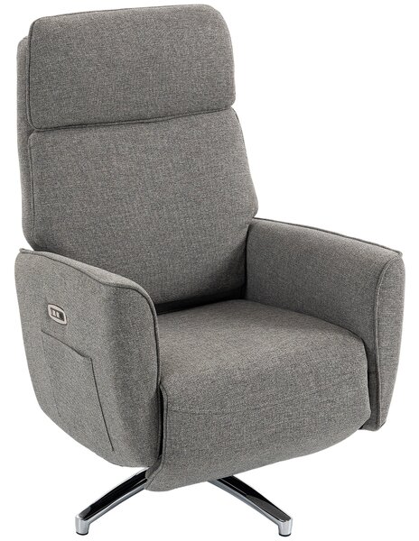 HOMCOM Poltrona relax elettrica girevole e reclinabile in tessuto con poggiatesta e USB, grigio | Aosom Italy