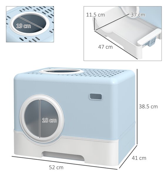 PawHut Lettiera per Gatti Coperto con Paletta Vassoio Estraibile Ingresso Frontale e Uscita Superiore 52x41x38,5 cm Blu | Aosom Italy