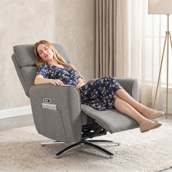 HOMCOM Poltrona relax elettrica girevole e reclinabile in tessuto con poggiatesta e USB, grigio | Aosom Italy