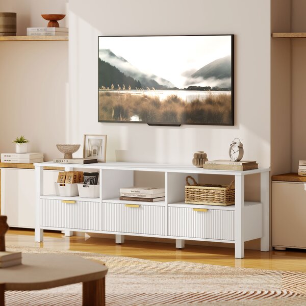 HOMCOM Mobile TV 152 cm, mobile per televisore 165,1 cm con 3 cassetti e 3 ripiani aperti, 152x39,5x50cm, bianco | Aosom Italy