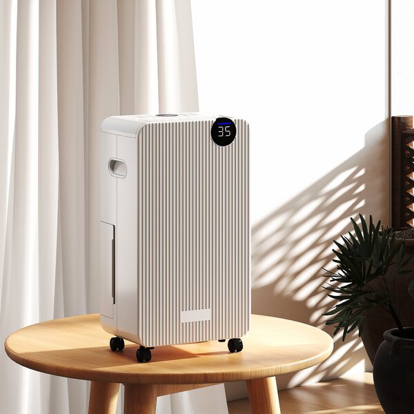 HOMCOM Deumidificatore 12 L/giorno, deumidificatore silenzioso, serbatoio d'acqua 2,1 L, display LED, 28x18,5x50,5cm, bianco | Aosom Italy