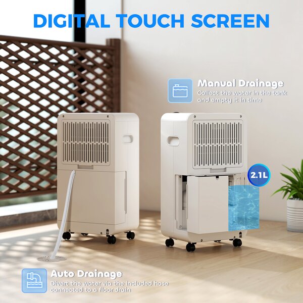 HOMCOM Deumidificatore 12 L/giorno, deumidificatore silenzioso, serbatoio d'acqua 2,1 L, display LED, 28x18,5x50,5cm, bianco | Aosom Italy