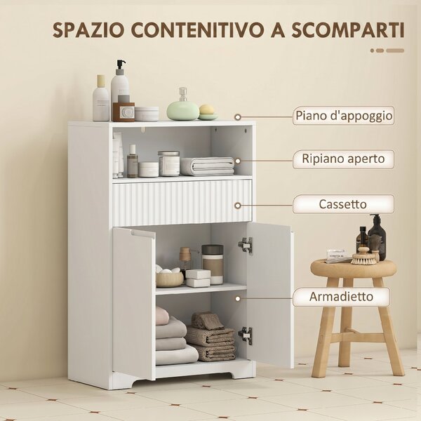 HOMCOM Mobiletto da bagno a pavimento con cassetto e ripiano regolabile | Aosom Italy