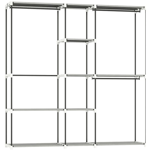 HOMCOM Armadio per Abiti Aperto con 8 Ripiani in Tessuto, Barre Appendiabiti e Struttura in Metallo, 182x43x185 cm, Grigio Chiaro | Aosom Italy