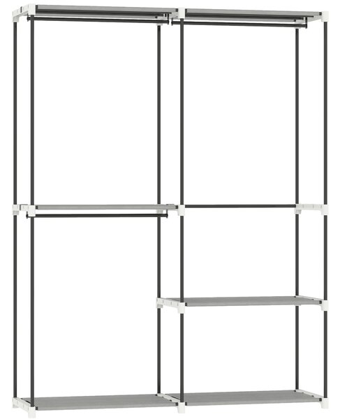HOMCOM Armadio per Abiti Armadio Aperto con 4 Ripiani in Tessuto 3 Barre per Appendere Struttura in Metallo 142x43x185 cm Grigio Chiaro | Aosom Italy