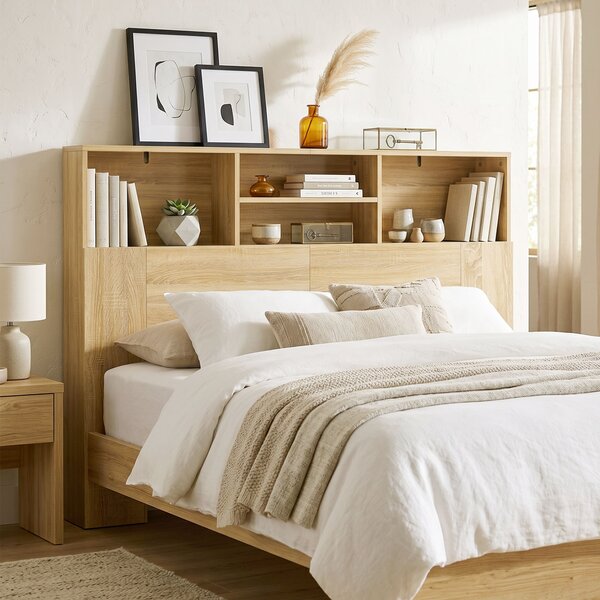 HOMCOM Testiera letto 140 cm contenitore con 4 scomparti aperti, rovere | Aosom Italy