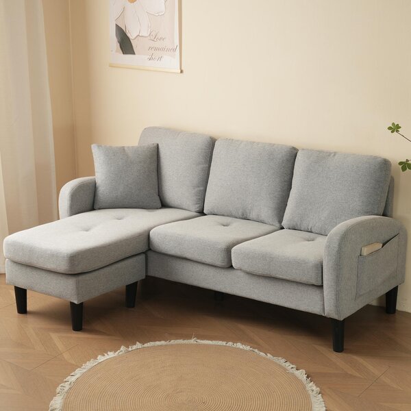 Divano angolare a forma di L Fortuna Lai con chaise longue – Divano a 3 posti, 166 x 118 x 77 cm, tessuto di cotone e lino traspirante, gambe in plastica, design modulare, ideale per soggiorni, appartamenti e uffici