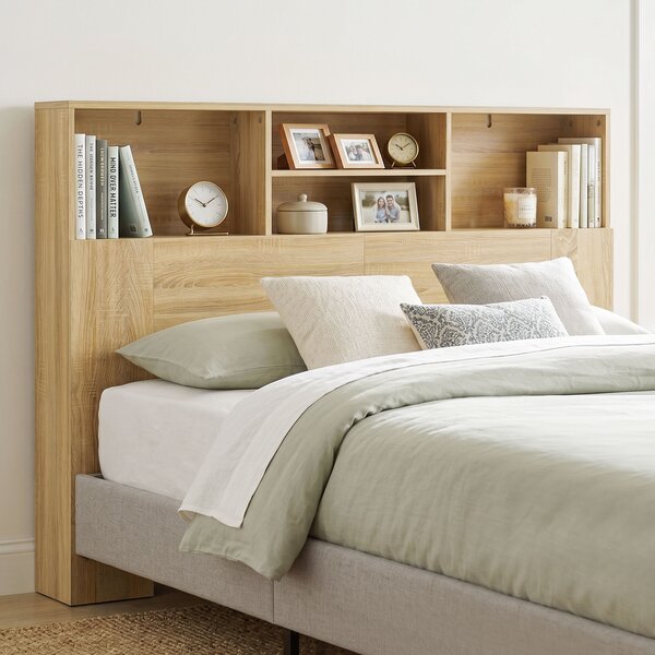 HOMCOM Testiera letto 140 cm contenitore con 4 scomparti aperti, rovere | Aosom Italy