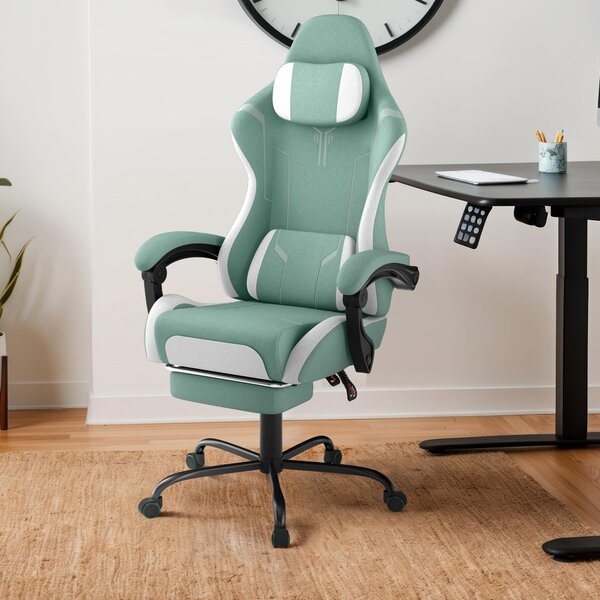 Sedia da gaming TANYEAR, ergonomica, girevole e regolabile in altezza, con schienale regolabile, rivestita in velluto, colore verde