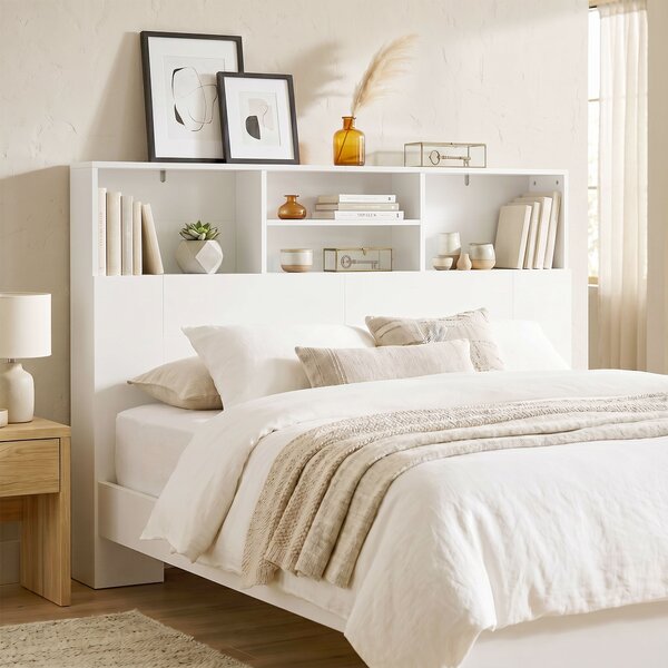 HOMCOM Testiera letto 140 cm contenitore con 4 scomparti aperti, bianco | Aosom Italy