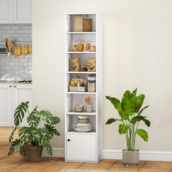 HOMCOM Libreria a 7 Livelli in Stile Moderno con Ripiani Aperti e Anta 40x30x180 cm Bianco | Aosom Italy