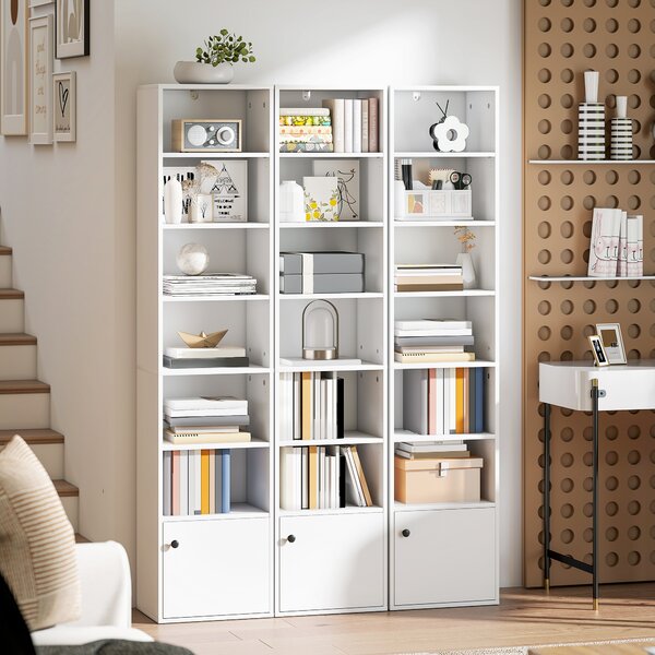 HOMCOM Libreria a 7 Livelli in Stile Moderno con Ripiani Aperti e Anta 40x30x180 cm Bianco | Aosom Italy