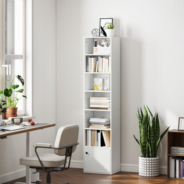 HOMCOM Libreria a 7 Livelli in Stile Moderno con Ripiani Aperti e Anta 40x30x180 cm Bianco | Aosom Italy