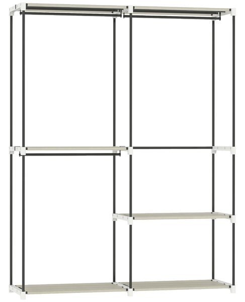 HOMCOM Armadio per Abiti Aperto con 4 Ripiani in Tessuto, 3 Barre per Appendere e Struttura in Metallo 142x43x185 cm Crema | Aosom Italy