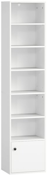 HOMCOM Libreria a 7 Livelli in Stile Moderno con Ripiani Aperti e Anta 40x30x180 cm Bianco | Aosom Italy