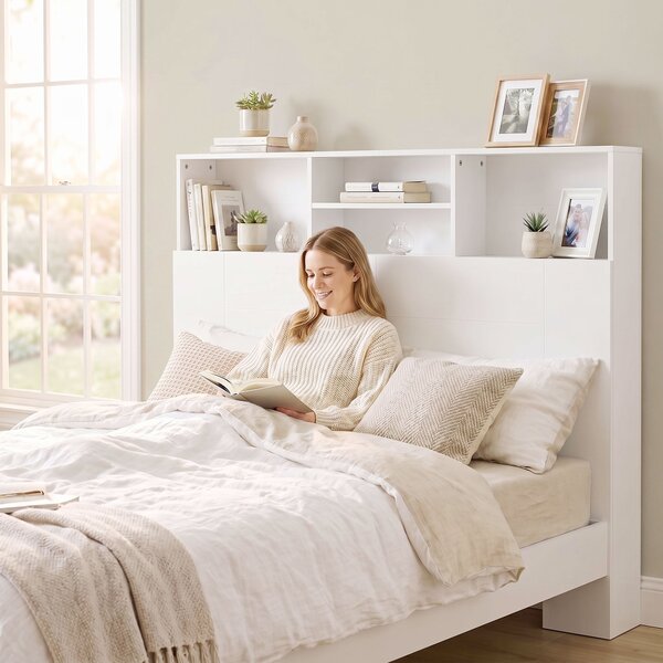 HOMCOM Testiera letto 140 cm contenitore con 4 scomparti aperti, bianco | Aosom Italy