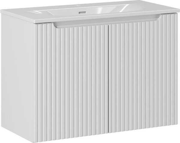 Mobile Bagno Bianco Scanalato 80 Cm Con Lavabo In Vetroceramica 81 Cm
