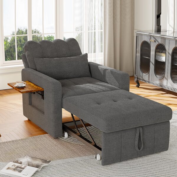 Fortuna Lai 3-in-1 con funzione reclinabile - Reclinabile con braccioli, tasca laterale e tavolino - Dimensioni 190x70x42 cm (LxLxH) - Grigio
