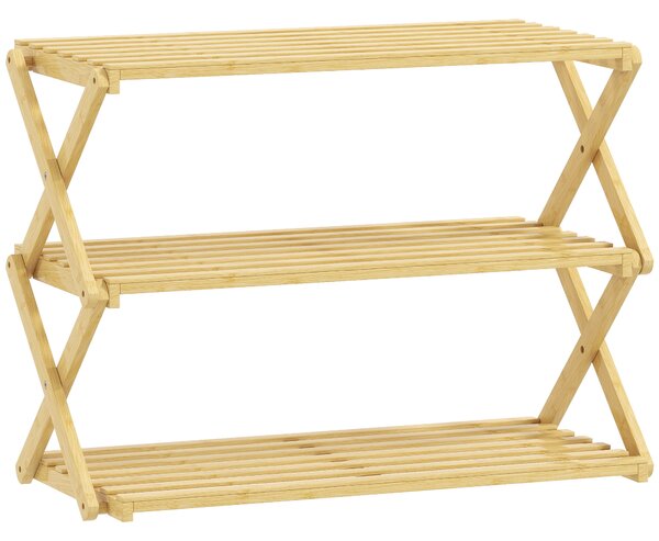 HOMCOM Scarpiera Stretta in Bambù Pieghevole a 3 Livelli, Senza Installazione, Legno Naturale | Aosom Italy