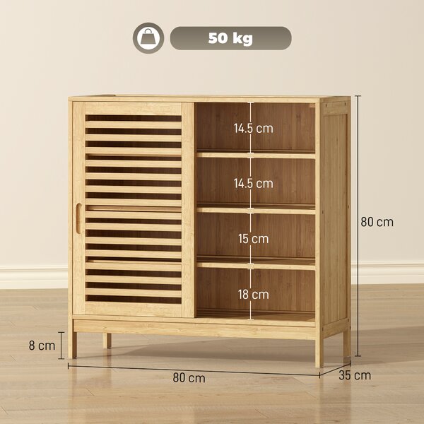 HOMCOM Scarpiera con 2 Ante Scorrevoli a Listelli Ripiani Regolabili per 16 Paia di Scarpe 80x35x80 cm Naturale | Aosom Italy