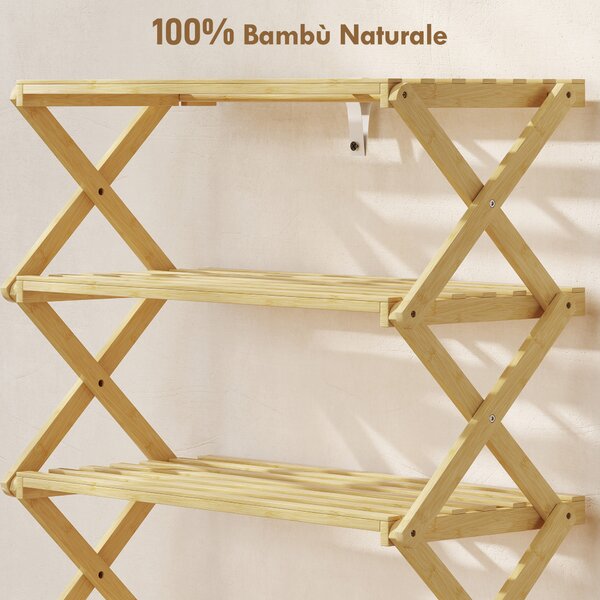 HOMCOM Scarpiera Pieghevole a 5 Livelli Pronto all'Uso, in Bambù, 60x29x88 cm, Legno Naturale | Aosom Italy