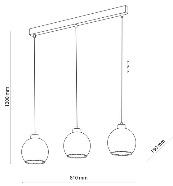 TK Lighting Lampada sospensione Devi, trasparente 3 luci barra