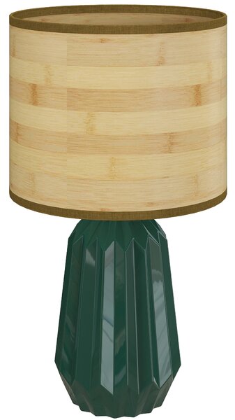 HOMCOM Lampada da Tavolo con Base in Ceramica e Paralume in Lino Stile Retrò per Camera 40W Verde e Legno Naturale | Aosom Italy