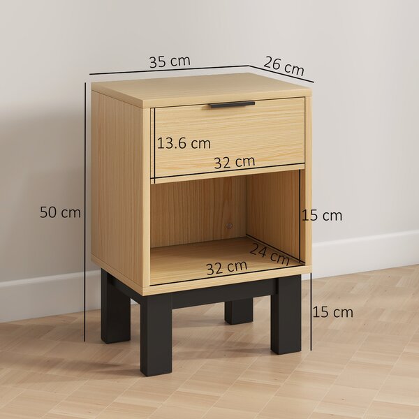 HOMCOM Set di 2 Comodini Moderni con Cassetto e Mensola Aperta 35x26x50 cm Rovere | Aosom Italy