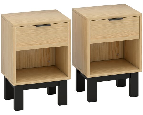 HOMCOM Set di 2 Comodini Moderni con Cassetto e Mensola Aperta 35x26x50 cm Rovere | Aosom Italy