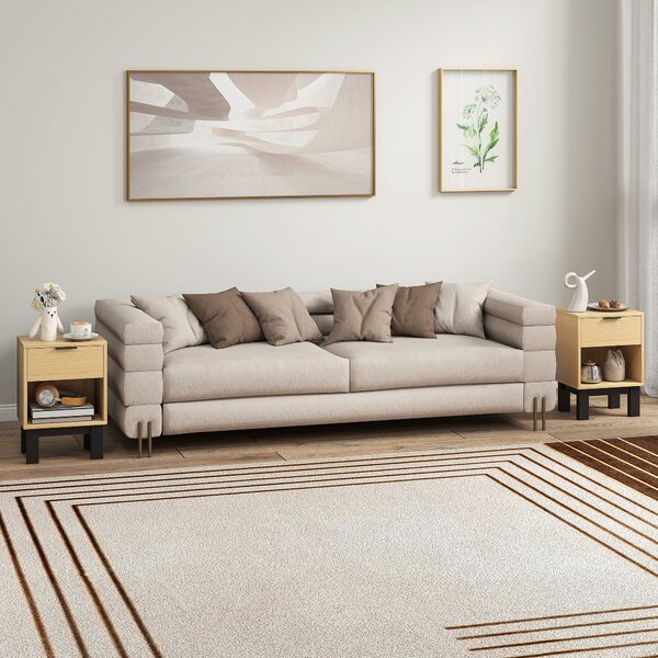 HOMCOM Set di 2 Comodini Moderni con Cassetto e Mensola Aperta 35x26x50 cm Rovere | Aosom Italy
