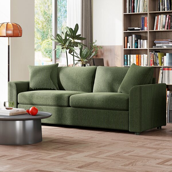 HOMCOM Divano 3 posti 212 cm con 2 cuscini a molle in velluto a coste, verde | Aosom Italy