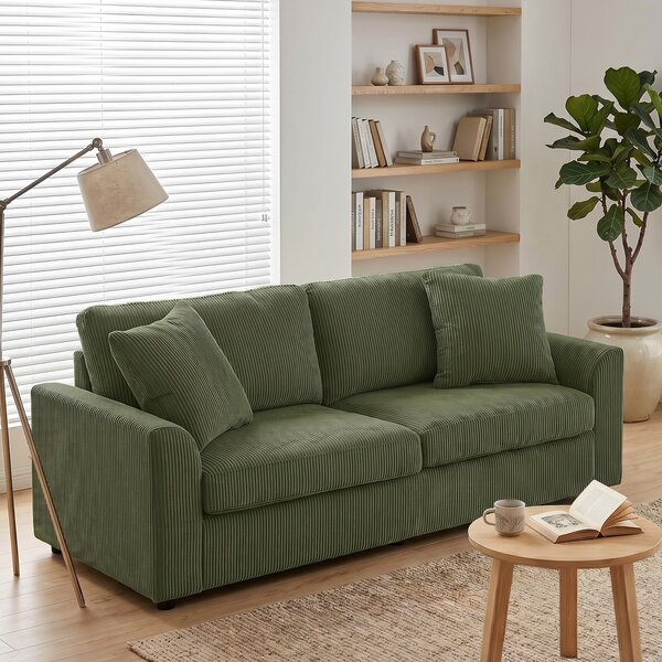 HOMCOM Divano 3 posti 212 cm con 2 cuscini a molle in velluto a coste, verde | Aosom Italy