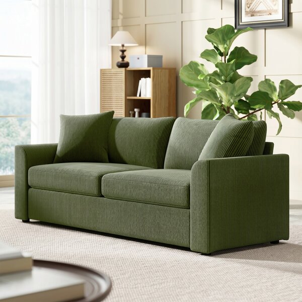 HOMCOM Divano 3 posti 212 cm con 2 cuscini a molle in velluto a coste, verde | Aosom Italy