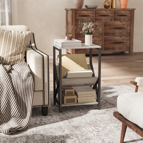 HOMCOM Tavolino da salotto contenitore a 3 livelli, con portariviste a V, struttura in acciaio, 40x30x61cm, Grigio scuro | Aosom Italy