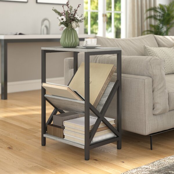 HOMCOM Tavolino da salotto contenitore a 3 livelli, con portariviste a V, struttura in acciaio, 40x30x61cm, Grigio scuro | Aosom Italy