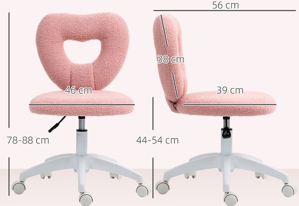 HOMCOM Sedia da ufficio girevole senza braccioli, schienale a cuore e velluto teddy, rosa | Aosom Italy