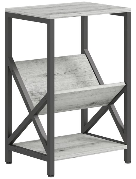 HOMCOM Tavolino da salotto contenitore a 3 livelli, con portariviste a V, struttura in acciaio, 40x30x61cm, Grigio scuro | Aosom Italy