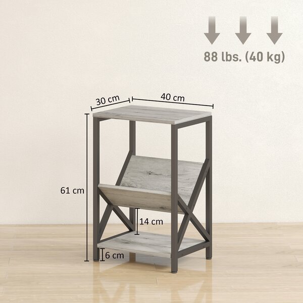 HOMCOM Tavolino da salotto contenitore a 3 livelli, con portariviste a V, struttura in acciaio, 40x30x61cm, Grigio scuro | Aosom Italy